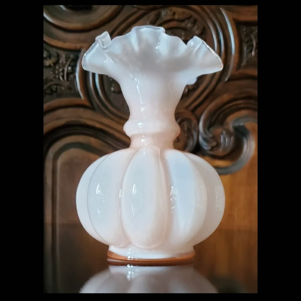 1940s Fenton Rosalene Melon Vase Dusty Rose Pink - Picture 8 of 9